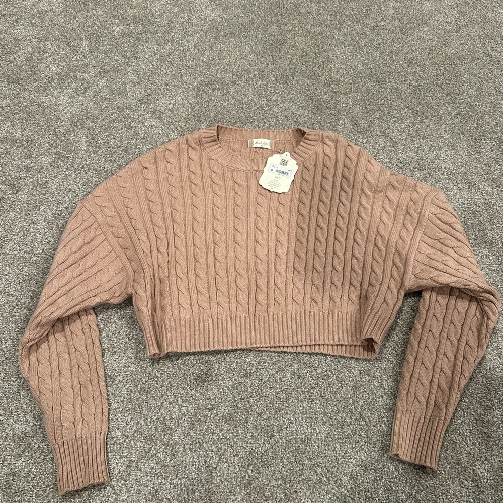 Altar'd State Cable Knit Sweater in Tan/Brown